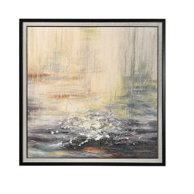 48″ x 48″ Pale Blue and Yellow Hand-Painted Framed Canvas Wall Art Decoration