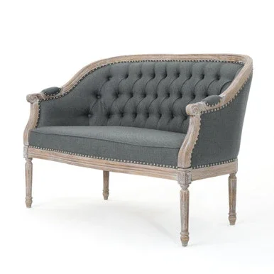 49.5″ Charcoal Gray and Brown Classic Tufted Loveseat