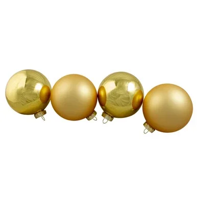 4ct Gold Glass 2-Finish Christmas Ball Ornaments 4″ (100mm)