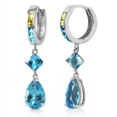 5.37 CTW 14k Solid White Gold Huggie Earrings with Natural Peridot and Blue Topaz