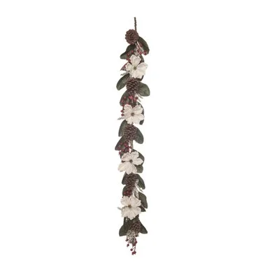 5′ x 5″ Florals and Pinecones Traditional Artificial Christmas Garland, Unlit