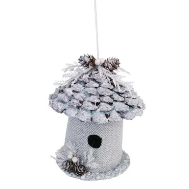 5″ White and Brown Bird House Christmas Hanging Decor