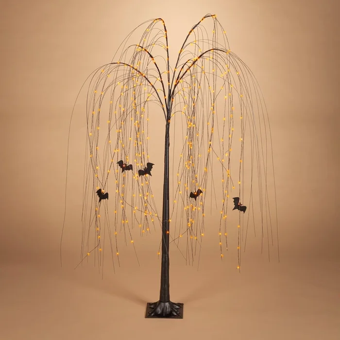 5 Foot Electric Black Willow Tree with Bats and Dual Color Lights