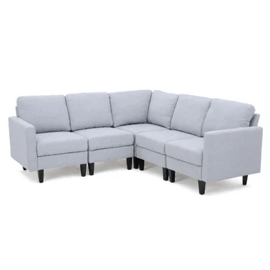 5-Piece Ash Gray Contemporary Style Plush Sectional Couch 35.5″