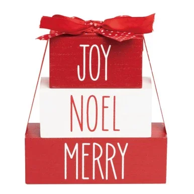 6.25″ Red and White Christmas Merry Block Stack Tabletop Decor