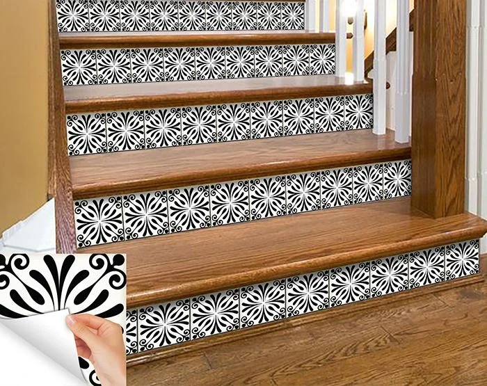 6″ X 6″ Black and White Flo Peel and Stick Removable Tiles