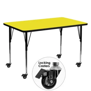 60″ Lime Yellow and Black Rectangular Contemporary Table with Height Adjustable Roller Legs