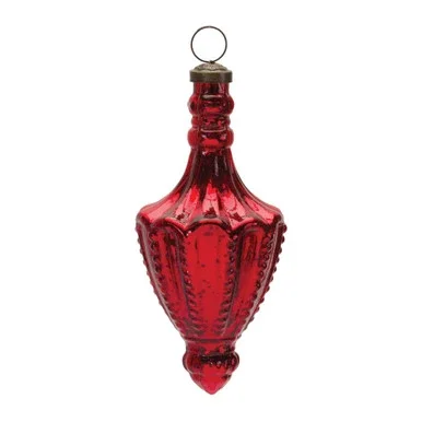 6ct Red Glass Finial Christmas Drop Ornaments 7.25″