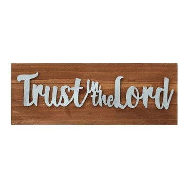 8.5″ Brown and Gray Wooden Rectangular Tabletop Plaque with “Trust the Lord” Design