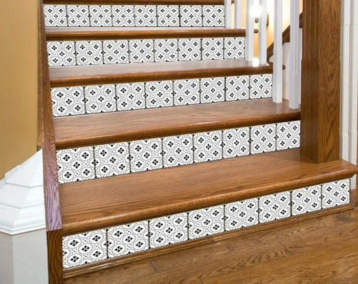 8″ X 8″ Black and White Rosa Peel and Stick Removable Tiles