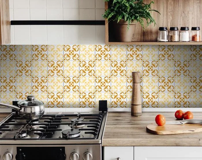 8″ X 8″ Golden Yellow Retro Peel And Stick Removable Tiles