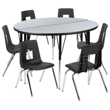 8-Piece Black and Gray Collaborative Activity Table Set 48″