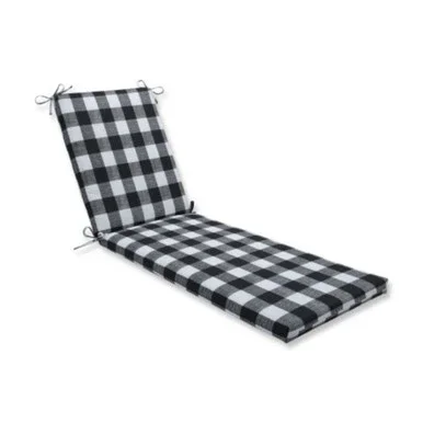 80″ Black and White Plaid Outdoor Patio Chaise Lounge Cushion