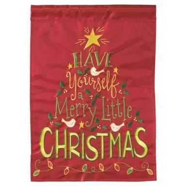 “Have Yourself a Merry Little Christmas” Holly and String Lights Garden Flag 13″ x 18″
