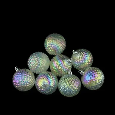 8ct Clear Shatterproof Iridescent Diamond Cut Christmas Ball Ornaments 2.5″