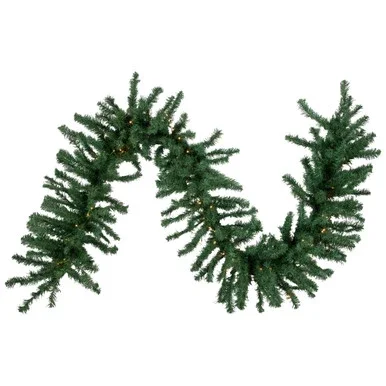 9′ x 20″ Pre-Lit Green Artificial Pine Christmas Garland, Warm White LED Lights