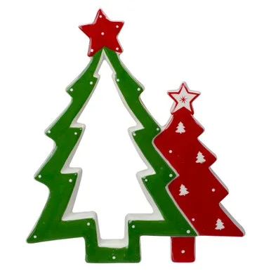 9″ Green and Red Ceramic Christmas Tree Tabletop Decoration