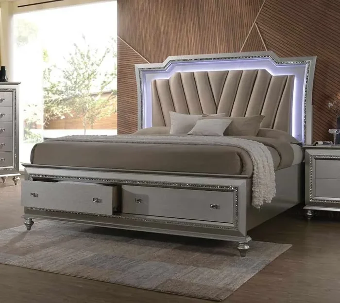 Acme Furniture – Kaitlyn PU & Champagne California King Bed with Storage – 27224CK