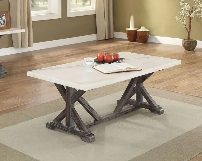 Acme Furniture – Romina White Marble & Weathered Espresso Coffee Table – 84545