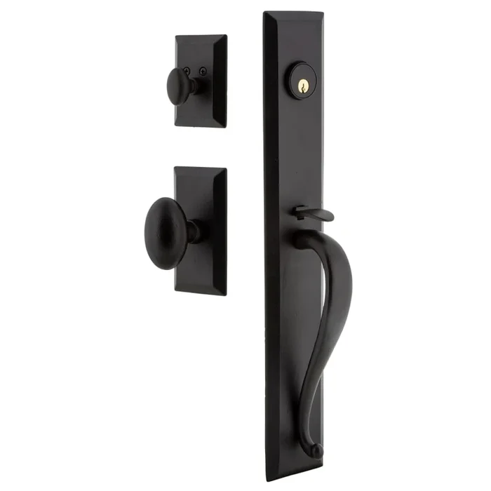 Ageless Iron Keep – Rustic Cast Iron Full Plate Single Cylinder Keyed Entry Handleset with Interior Vale Trim and Aeg Knob for 2-3/8″ Backset Doors