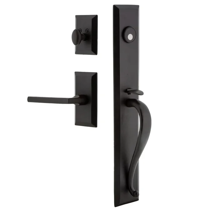 Ageless Iron Keep – Rustic Cast Iron Right Handed Full Plate Dummy Door Handleset with Interior Vale Trim and Dirk Lever