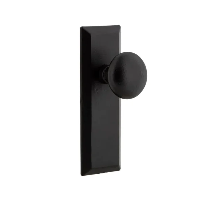 Ageless Iron Keep – Rustic Farmhouse Matte Black Cast Iron Right Handed Privacy Door Knob Set with Round Knob and 2-3/8″ Backset