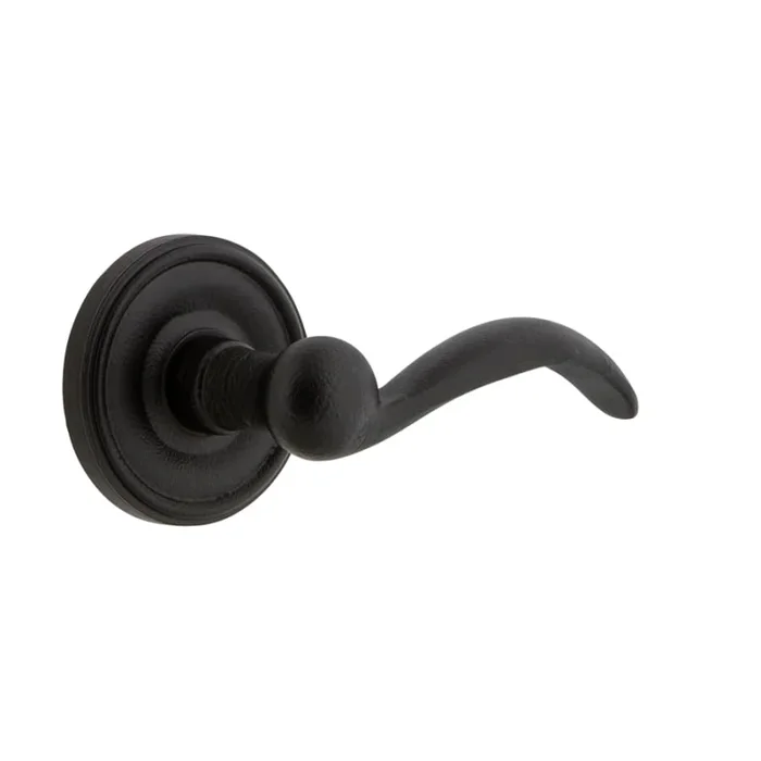 Ageless Iron Loch – Rustic Cast Iron Right Handed Passage Door Lever Set with Tine Lever and 2-3/4″ Backset