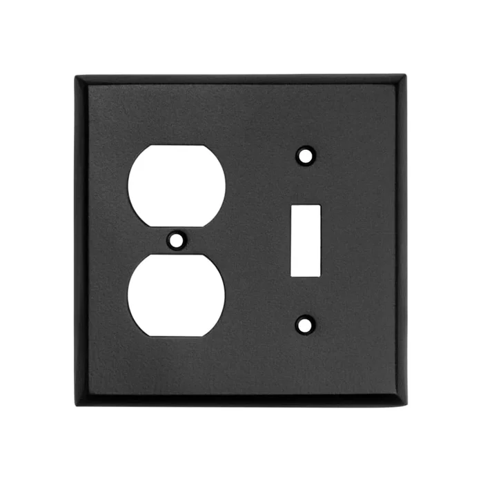 Ageless Iron Rustic Black 4.875″ x 4.875″ 2-Gang Combo Single Toggle Duplex Double Outlet Wall Switch Plate / Switchplate