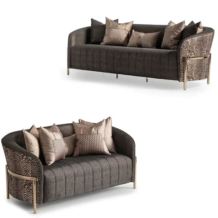 AICO Furniture – Lisbon 2 Piece Living Room Set in Aqua”Gold – LFR-LSBN815-ONX-806-2SET