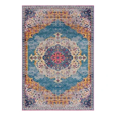 Amer Rugs Manhattan Payne Medallion Blue And Orange 5’3″x7’6″ Area Rug MAN35376