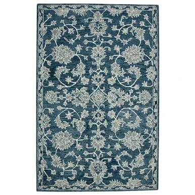 Amer Rugs Romania Hope Navy Hand-Hooked Wool 5’x8′ Area Rug ROM40508