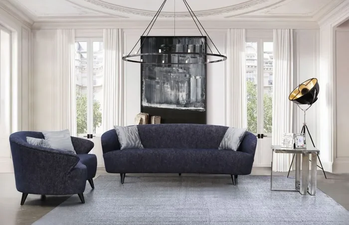 American Eagle Furniture – AE3806 Dark Blue Linen 2 Piece Sofa Set – AE3806-SET