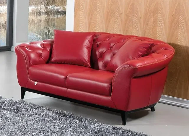 American Eagle Furniture – EK093 Red Italian Full Leather Loveseat – EK093-RED-LS