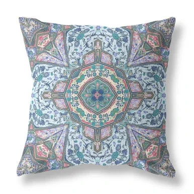 Amrita Sen Blown and Closed Pillow With Blue Muted Pink CAPL463FSDS-BL-18×18