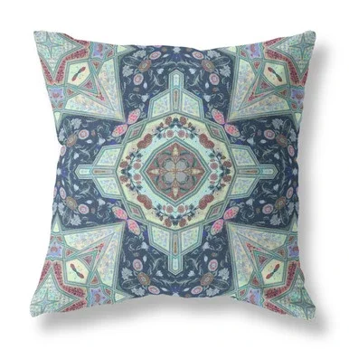 Amrita Sen Blown and Closed Pillow With Indigo Aqua CAPL466BrCDS-BL-20×20