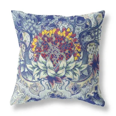 Amrita Sen Broadcloth Pillow With Blue Gray Yellow Red CAPL481BrCDS-BL-18×18