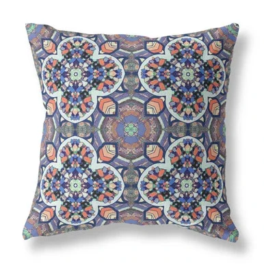 Amrita Sen Broadcloth Pillow With Gray Blue Orange Finish CAPL535BrCDS-BL-16×16