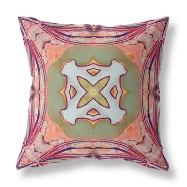 Amrita Sen Broadcloth Pillow With Peach Magenta Green CAPL520BrCDS-BL-28×28