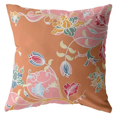 Amrita Sen Broadcloth Zippered Pillow With Pink on Orange CAPL12BrCDS-ZP-16×16