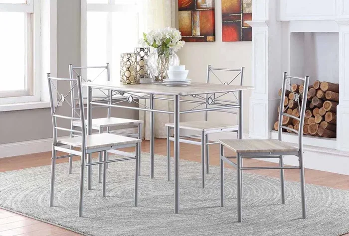 Anna Fontana 5-piece Rectangular Dining Set Brushed Silver