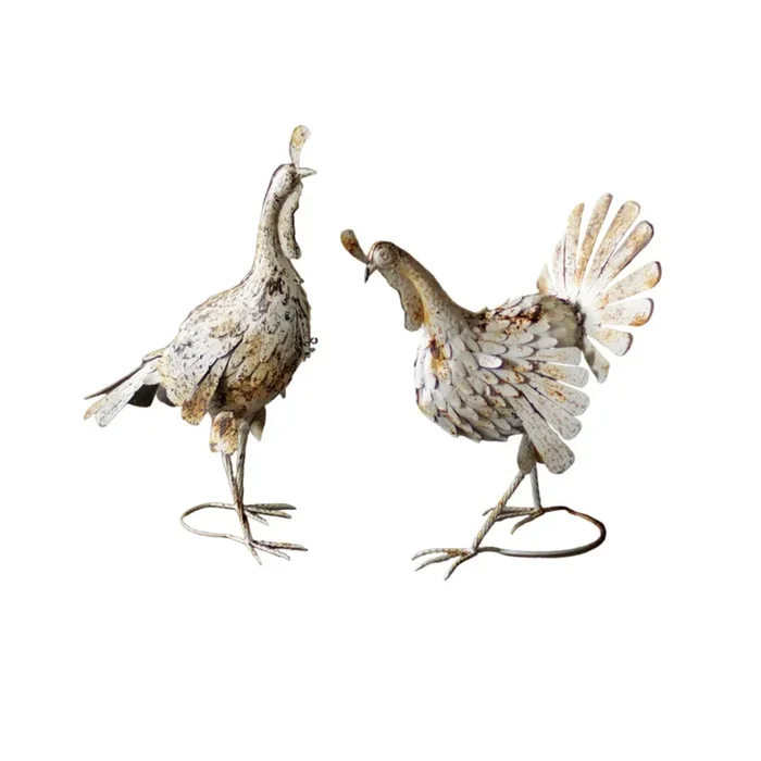 Antique Distressed White Metal Turkeys (set of 2)