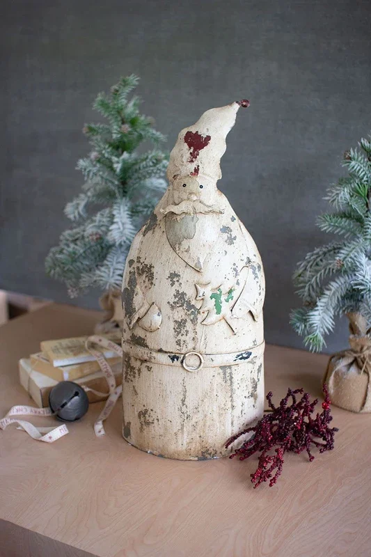 Antique white recycled metal santa