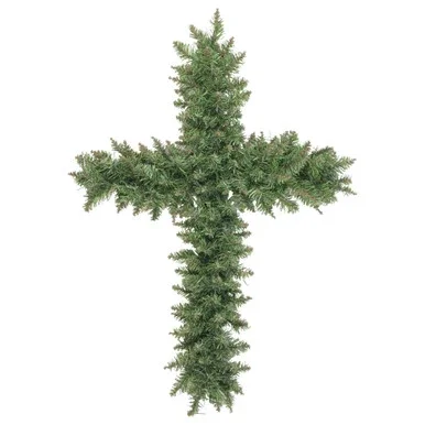 Artificial Pine Cross Shaped Wreath with Ground Stake – 22″ – Unlit