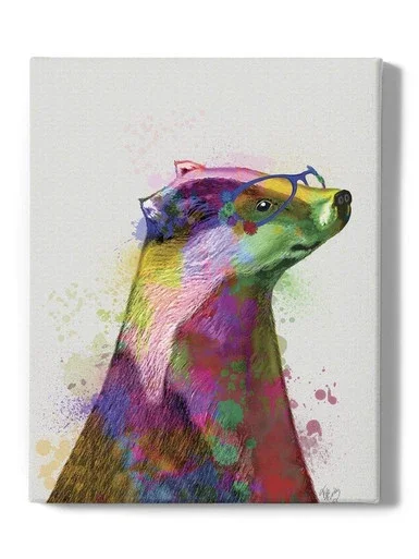 Badger Rainbow Splash 2 Wrapped Canvas -Fab Funky Designs