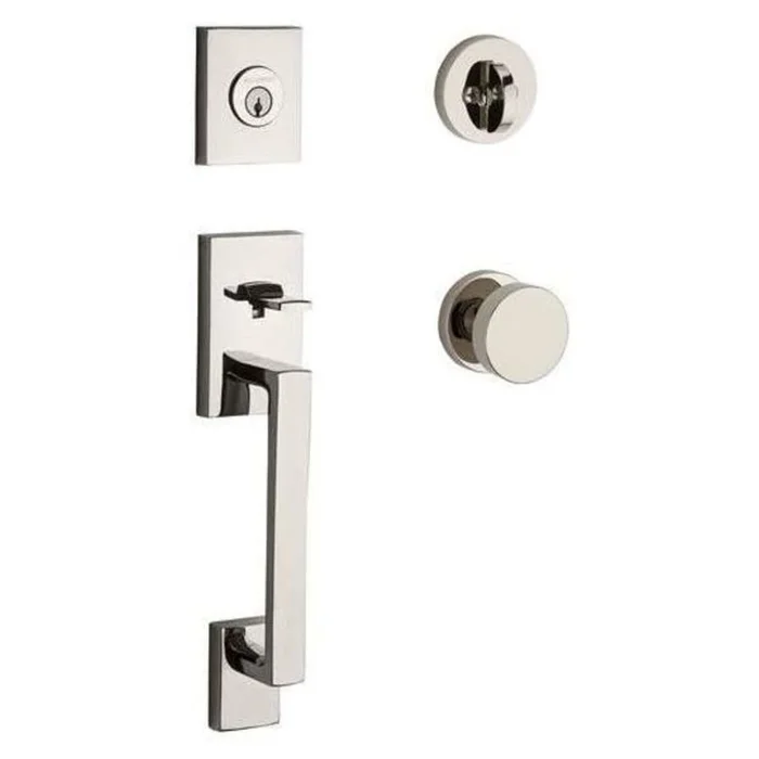 Baldwin La Jolla SmartKey Single Cylinder Keyed Entry Handleset with Modern Knob and Modern Round Interior Trim from the Reserve Collection