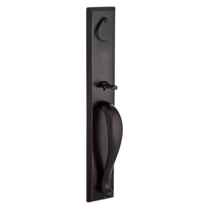 Baldwin Longview Full Plate Single Cylinder Keyed Entry Handleset with Left Handed Interior Arch Lever and Emergency Egress Function for Thick Doors