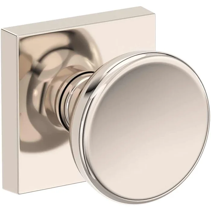 Baldwin Solvang Non-Turning Two-Sided Dummy Door Knob Set with Contemporary Square Rose from the Reserve Collection