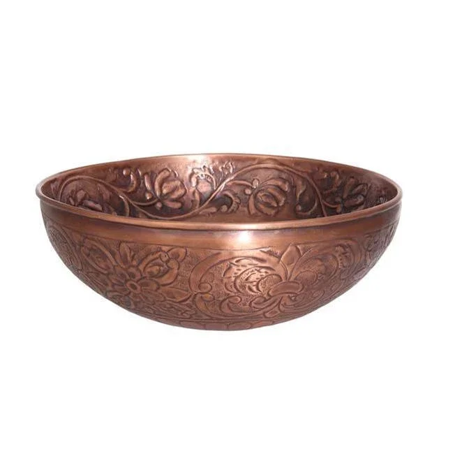 Barclay Arandas 15” Embossed Round Basin, Hammered,Antique Copper