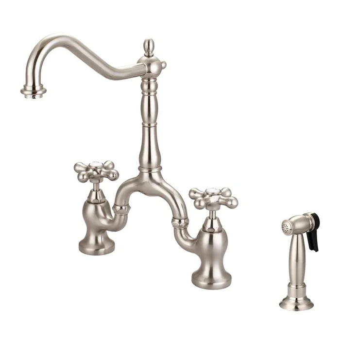 Barclay Carlton Kitchen Bridge Faucet Sidespray & Metal Cross Hdl,BN