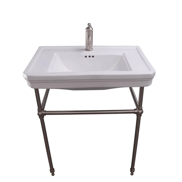 Barclay Drew 30” Console w/Stand, White, 1 Faucet Hole, BN Stand